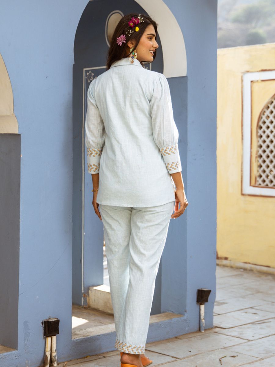 Embroidered Co-Ord Set for Women Online in India – Azure Luxe Blue Edition by Natica