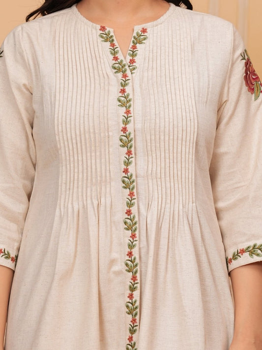 Beige cotton embroidered dress – Shop Embroidered Dresses for Women Online in India at Natica
