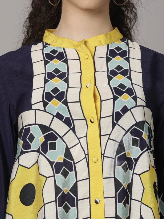 Natica Breezy Oversized Cotton Co-Ord Set – Elegant Blue Silk Print Edition