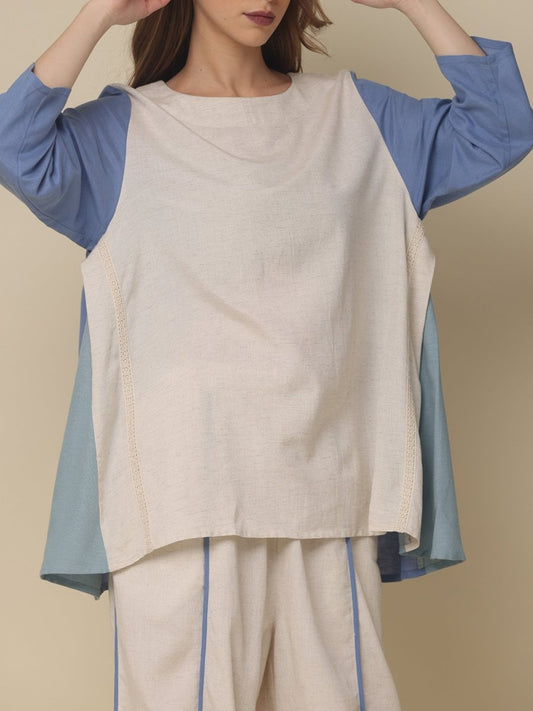 Natica Breezy Oversized Cotton Co-Ord Set – Relaxed Blue Edition