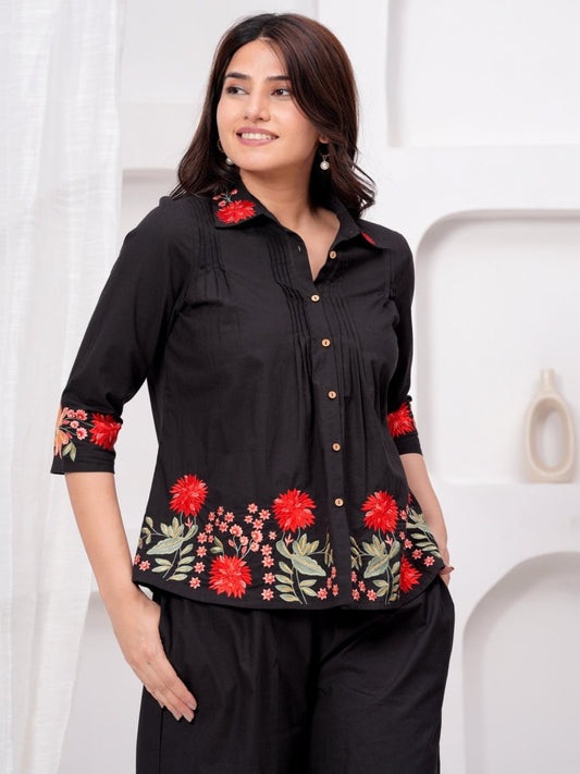 Natica Breezy Oversized Cotton Co-Ord Set – Yellow Silk Floral Chic Style