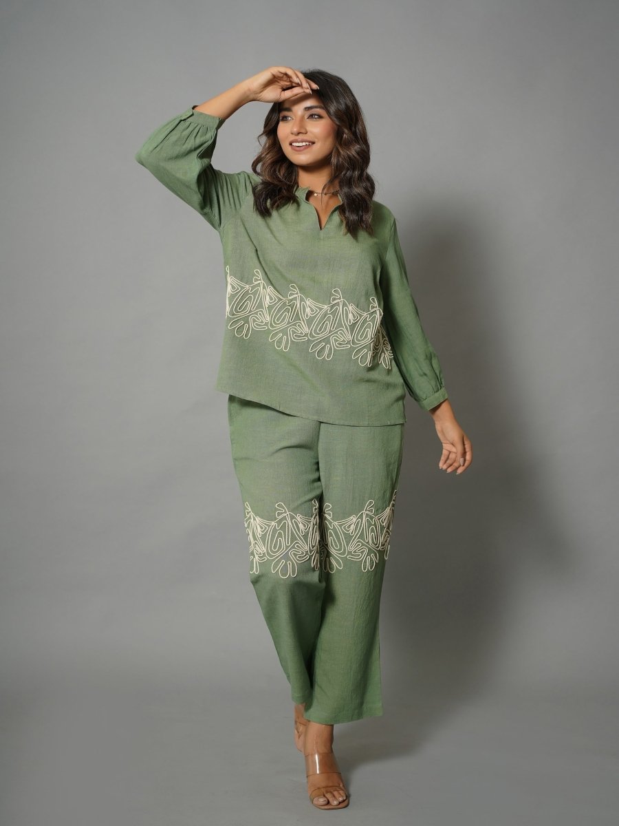Buy Natica Stylish & Western Co-Ord Sets – Green Cotton Casual Outfit