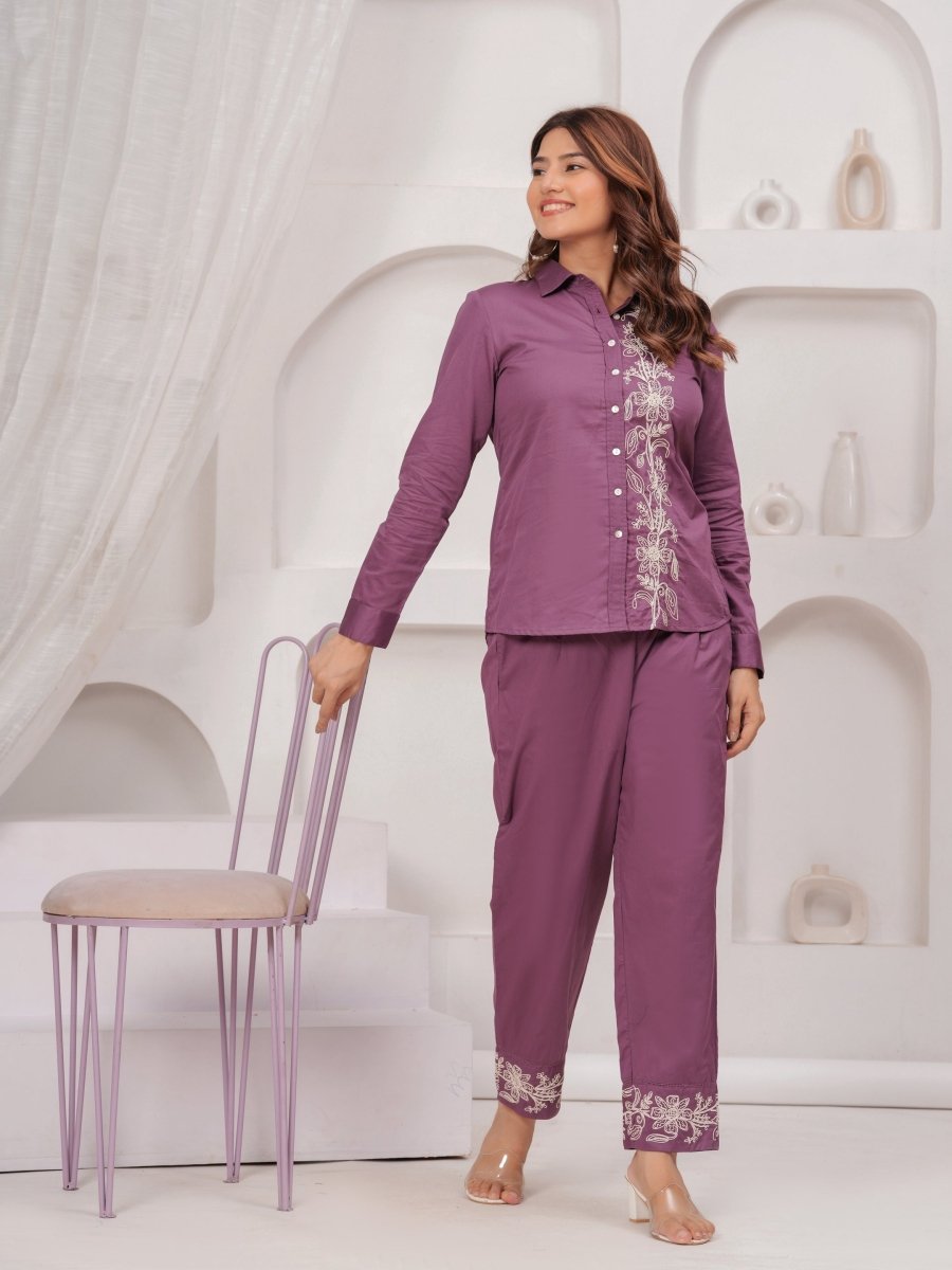 Buy Natica Stylish & Western Co-Ord Sets – Wine Embroidery Outfit