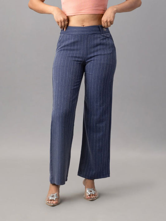 Navy Pinstripe High Waist Trouser for Women Online – Natica