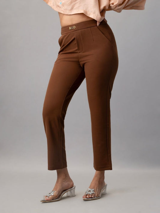 Buy Slim Fit Rust Brown Trousers for Women in India – Natica