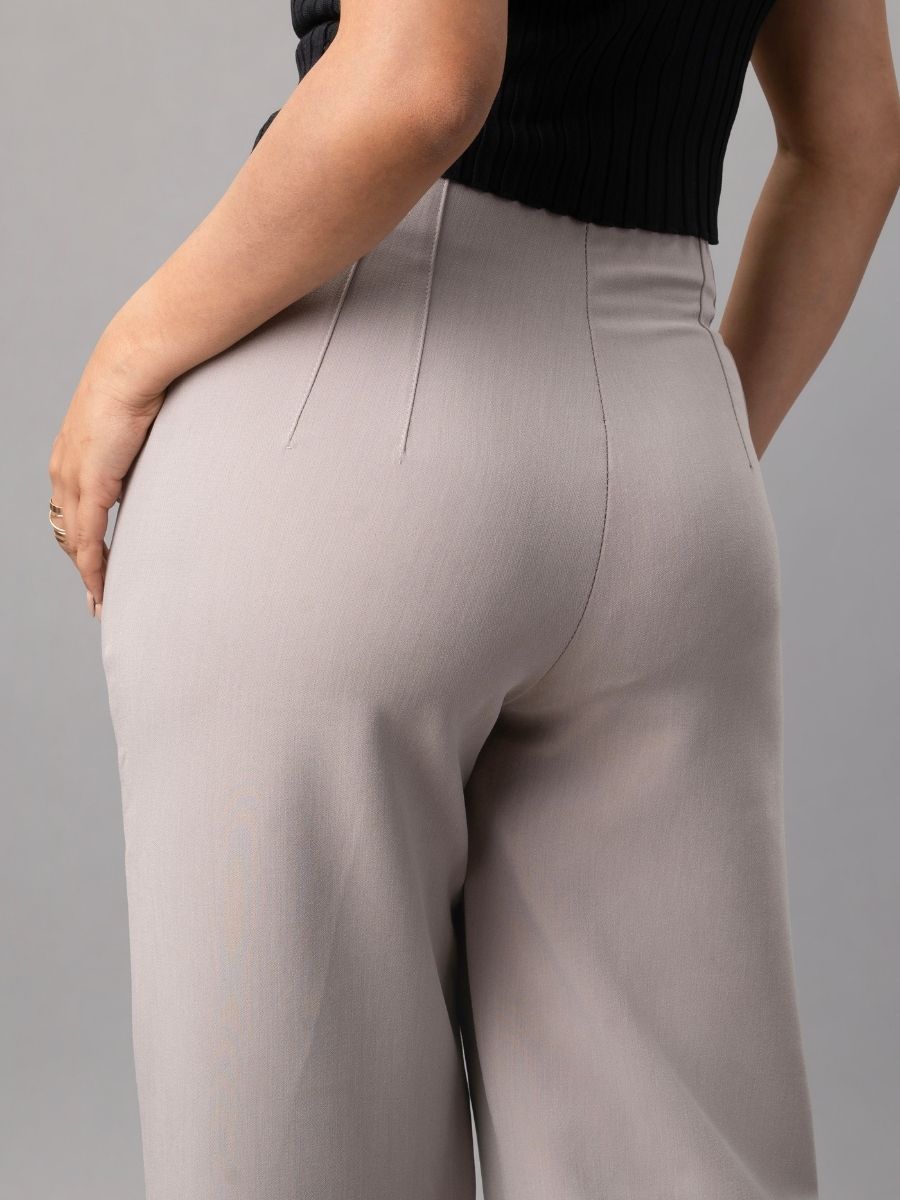 Women’s Beige Relaxed Fit High Waist Trousers Online