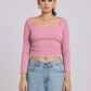 Pink Side Elastic Ruched Crop Top