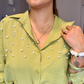 Olive Green Fit Pearl & Diamond-Embellished Shirt