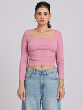 Pink Side Elastic Ruched Crop Top