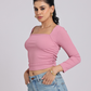 Pink Side Elastic Ruched Crop Top