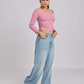 Pink Side Elastic Ruched Crop Top