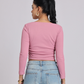Pink Side Elastic Ruched Crop Top