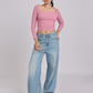 Pink Side Elastic Ruched Crop Top