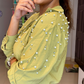 Olive Green Fit Pearl & Diamond-Embellished Shirt