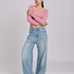 Pink Side Elastic Ruched Crop Top