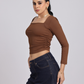 Brown Side Elastic Ruched Crop Top