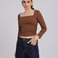 Brown Side Elastic Ruched Crop Top