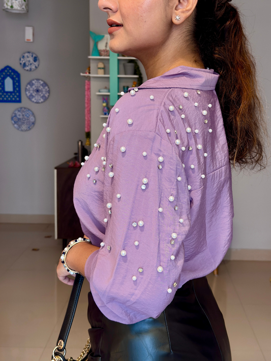 Dusty Lilac Pearl Embellished Shirt
