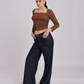Brown Side Elastic Ruched Crop Top