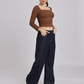 Brown Side Elastic Ruched Crop Top