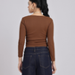Brown Side Elastic Ruched Crop Top