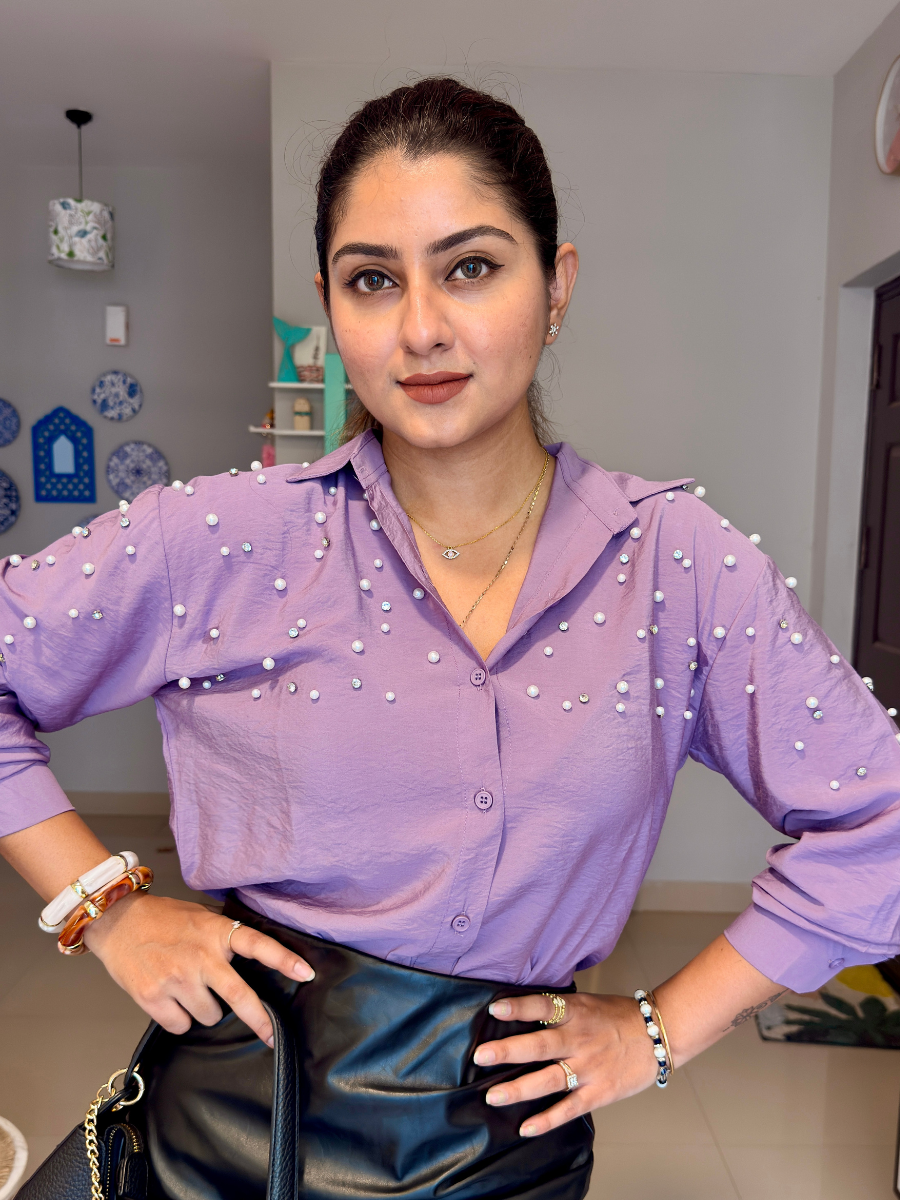 Dusty Lilac Pearl Embellished Shirt