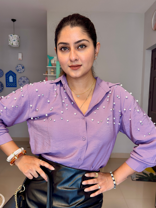 Dusty Lilac Pearl Embellished Shirt
