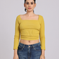 Mustard Yellow Side Elastic Ruched Crop Top