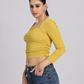 Mustard Yellow Side Elastic Ruched Crop Top