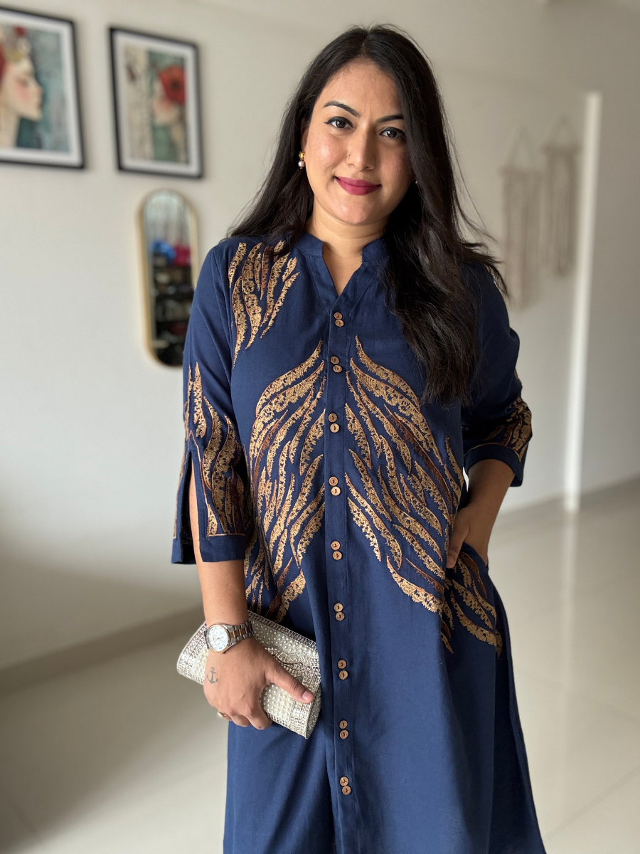 Midnight Fern Embroidered Shirt Dress