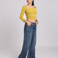 Mustard Yellow Side Elastic Ruched Crop Top