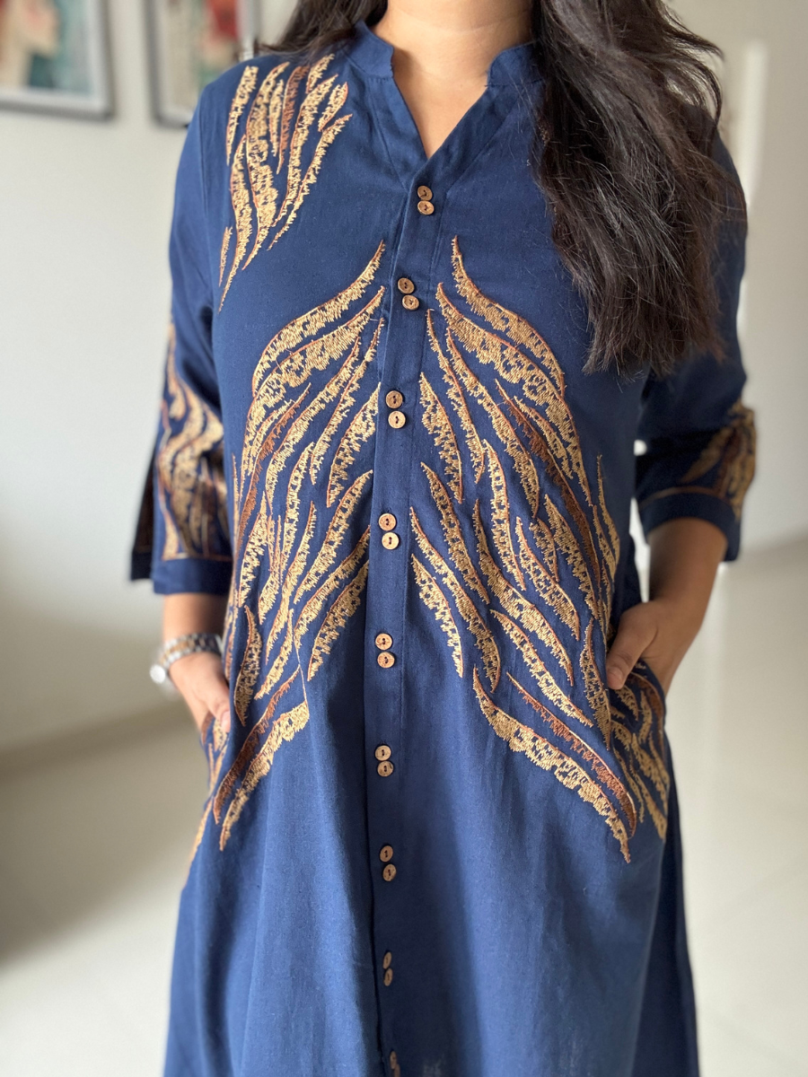 Midnight Fern Embroidered Shirt Dress