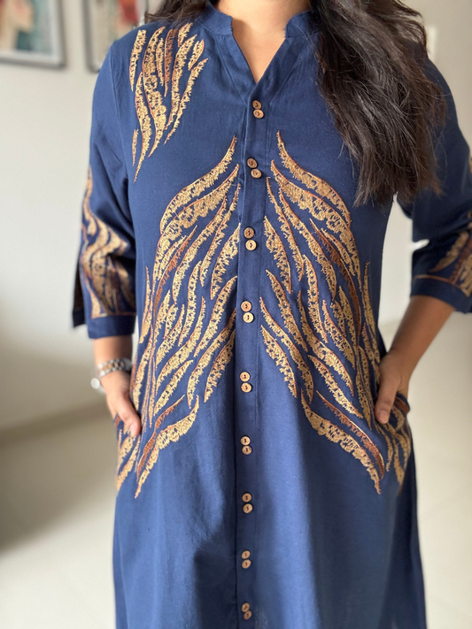 Midnight Fern Embroidered Shirt Dress