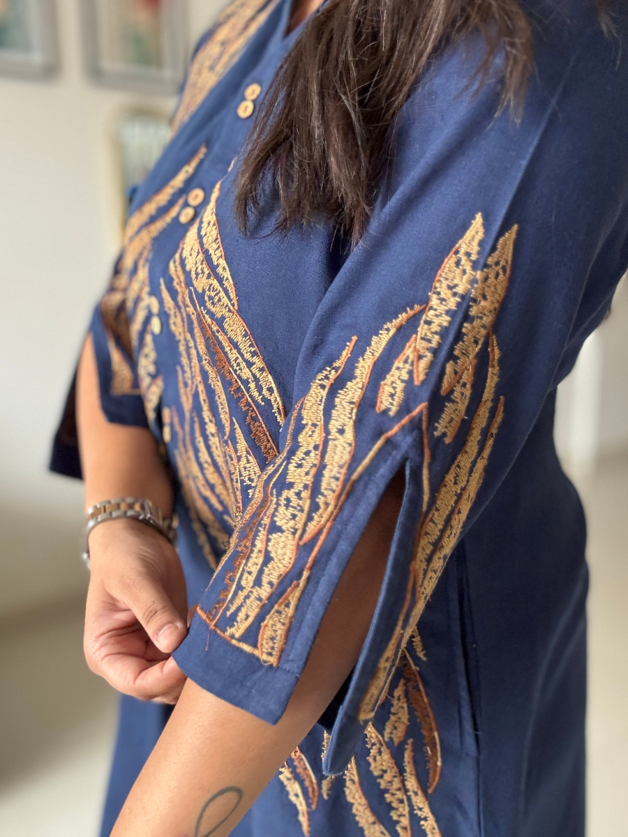 Midnight Fern Embroidered Shirt Dress