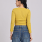 Mustard Yellow Side Elastic Ruched Crop Top