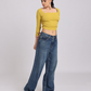 Mustard Yellow Side Elastic Ruched Crop Top