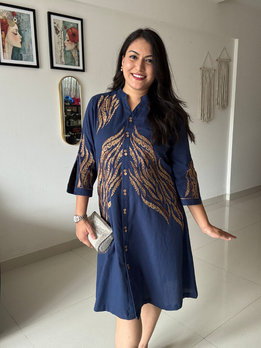 Midnight Fern Embroidered Shirt Dress