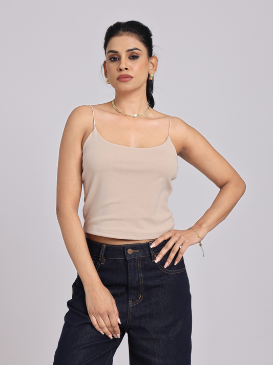 Essential Spaghetti Crop Top - Beige