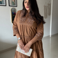 Mocha Rose Embroidered Cotton Dress