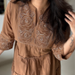 Mocha Rose Embroidered Cotton Dress