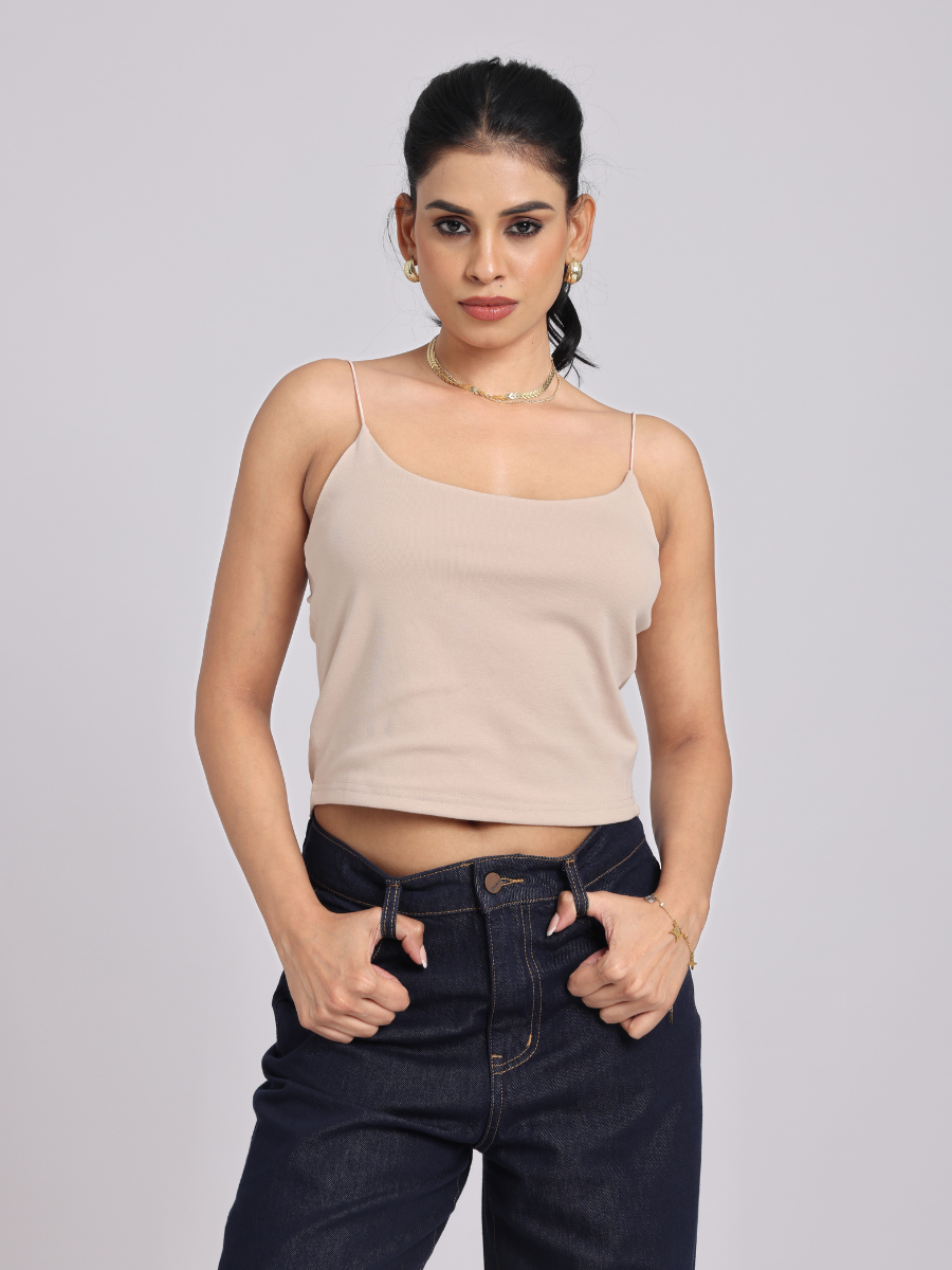 Essential Spaghetti Crop Top - Beige