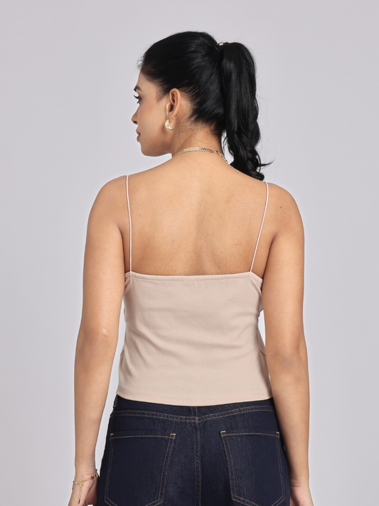Essential Spaghetti Crop Top - Beige