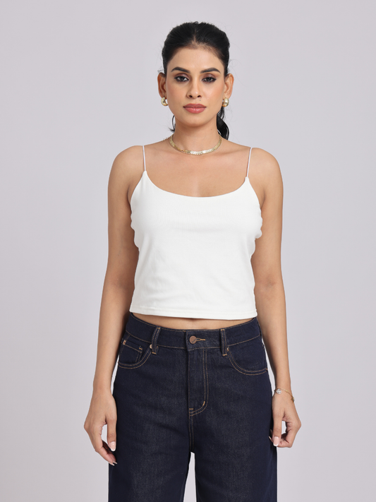 Essential Spaghetti Crop Top - White