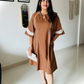 Mocha Brown Embroidered Flared Dress