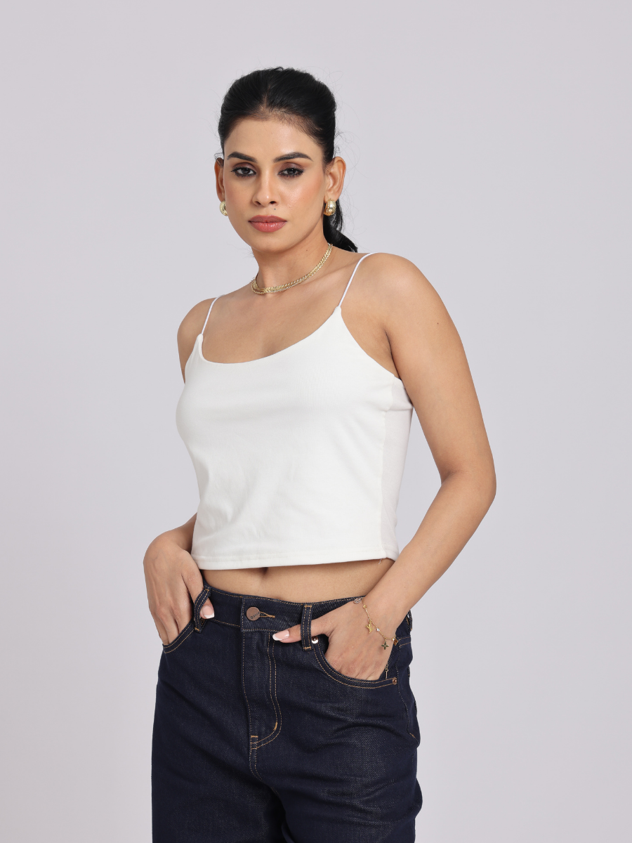 Essential Spaghetti Crop Top - White