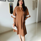 Mocha Brown Embroidered Flared Dress