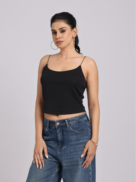Essential Spaghetti Crop Top – Black