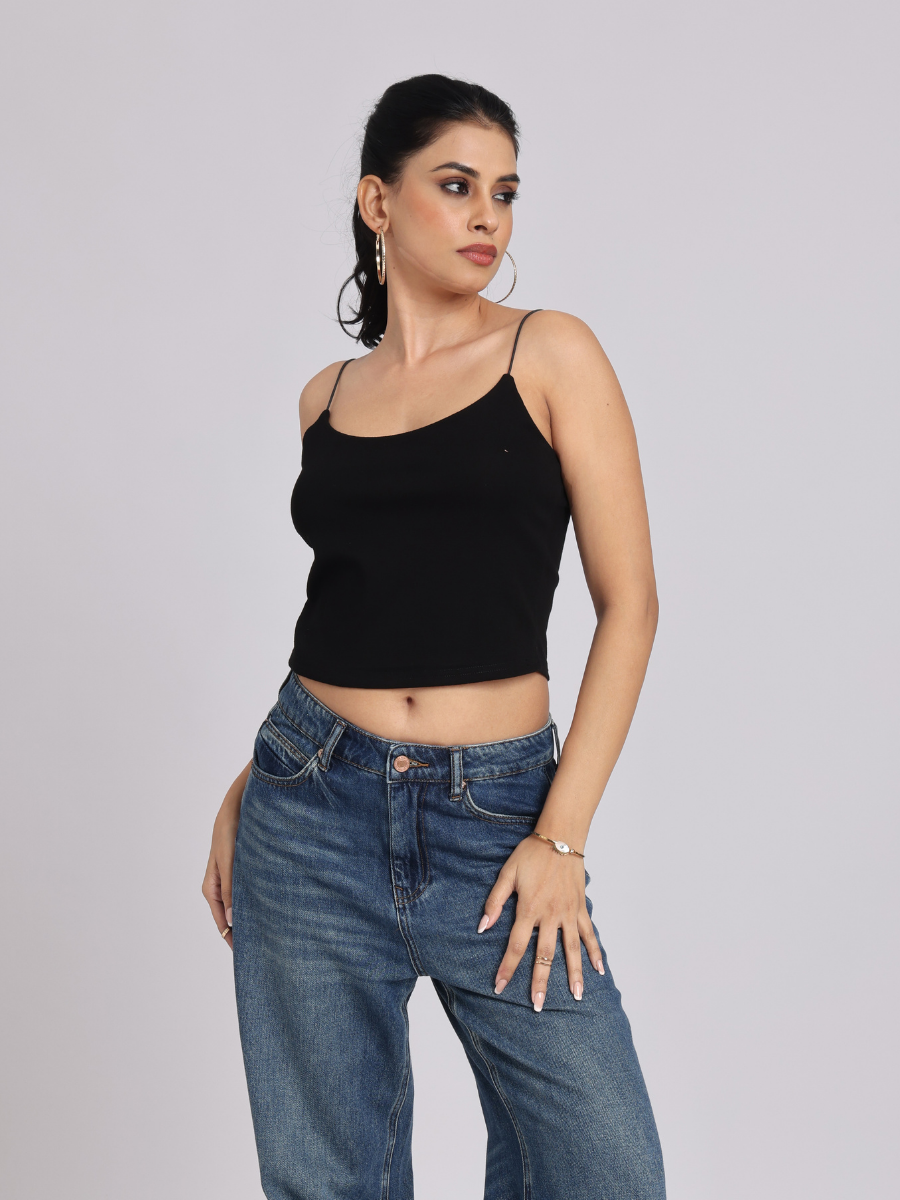 Essential Spaghetti Crop Top – Black