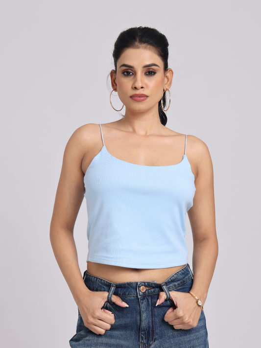 Essential Spaghetti Crop Top – Blue