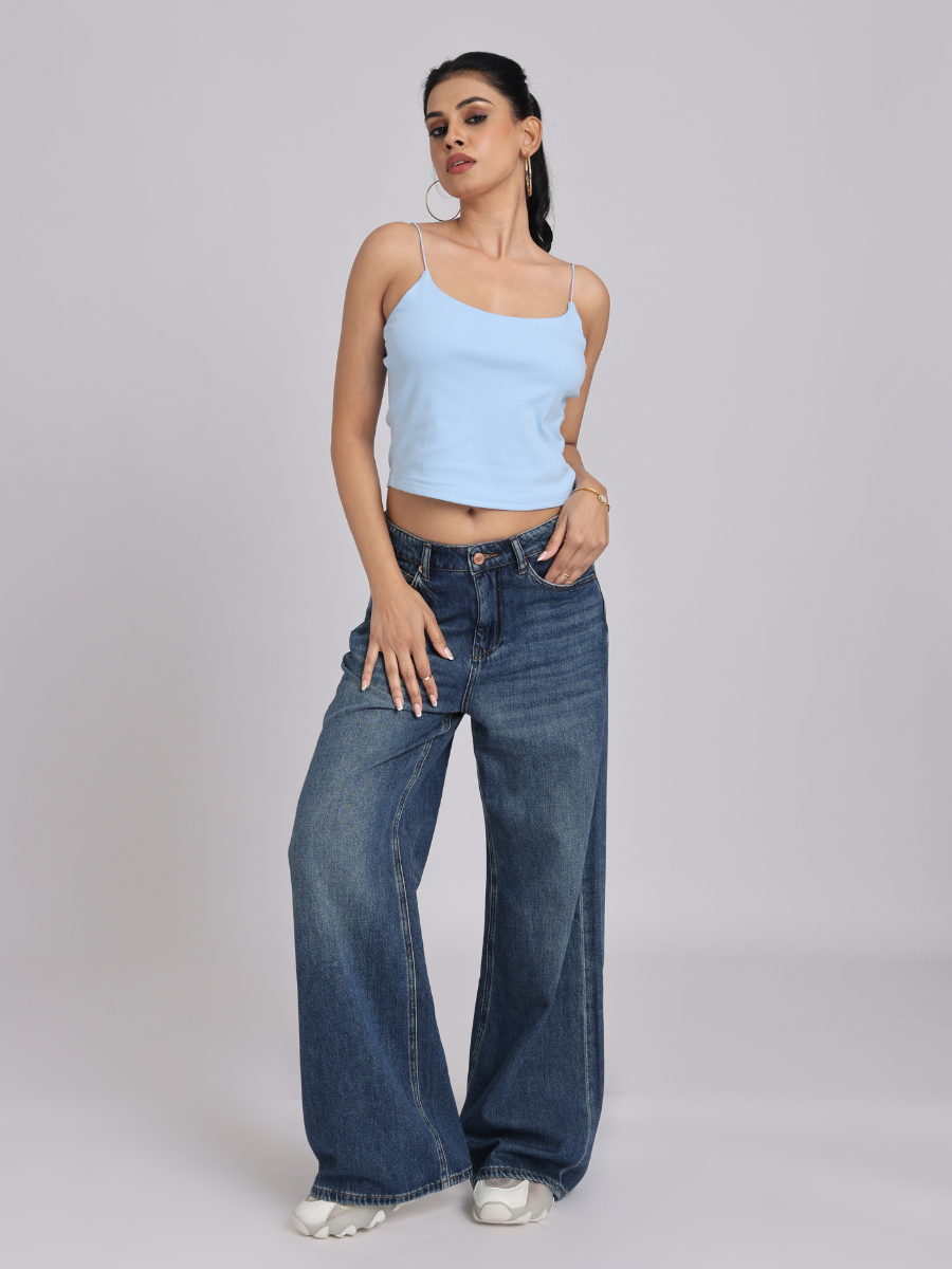 Essential Spaghetti Crop Top – Blue